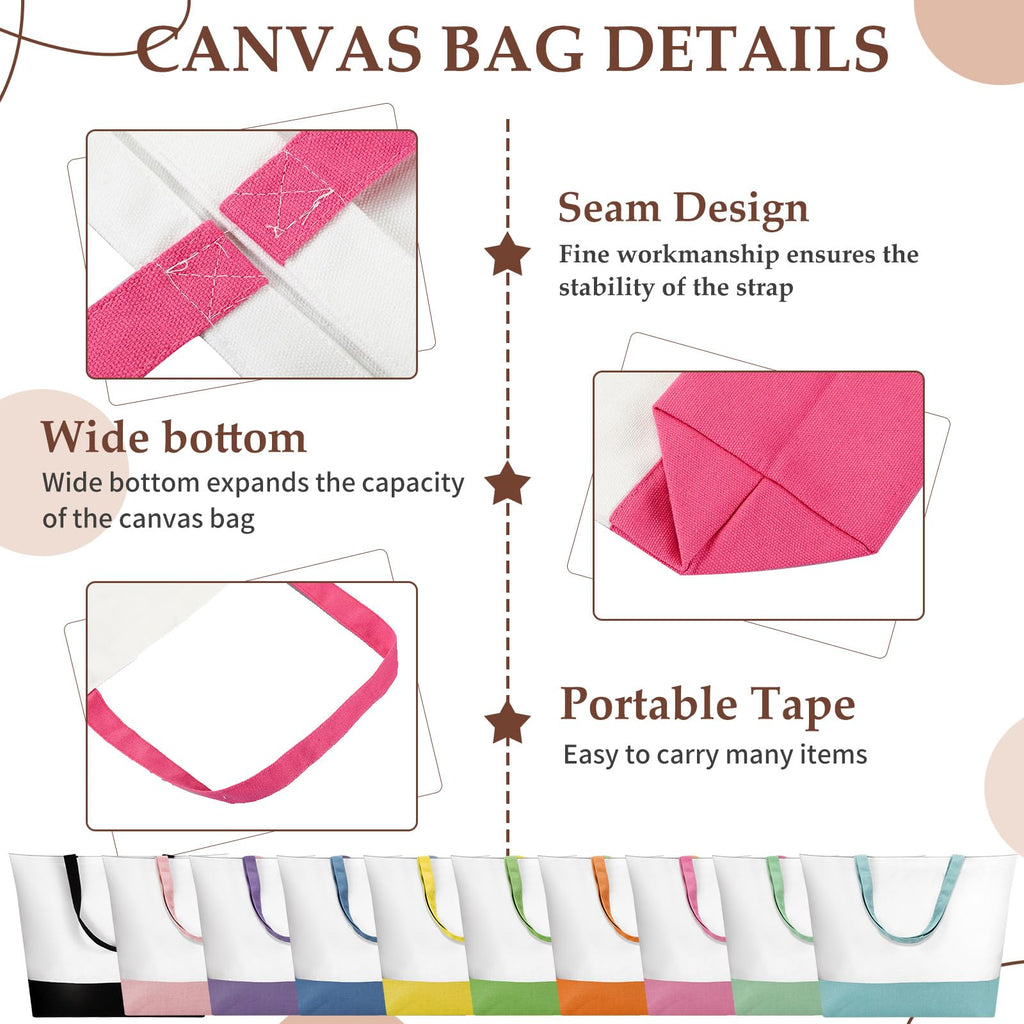 Sanwuta 20 Pcs Large Blank Canvas Tote Bags and Makeup Bags Blank Reusable Grocery Luggage Canvas Tote with Handles (Airy Pastel Pack)
