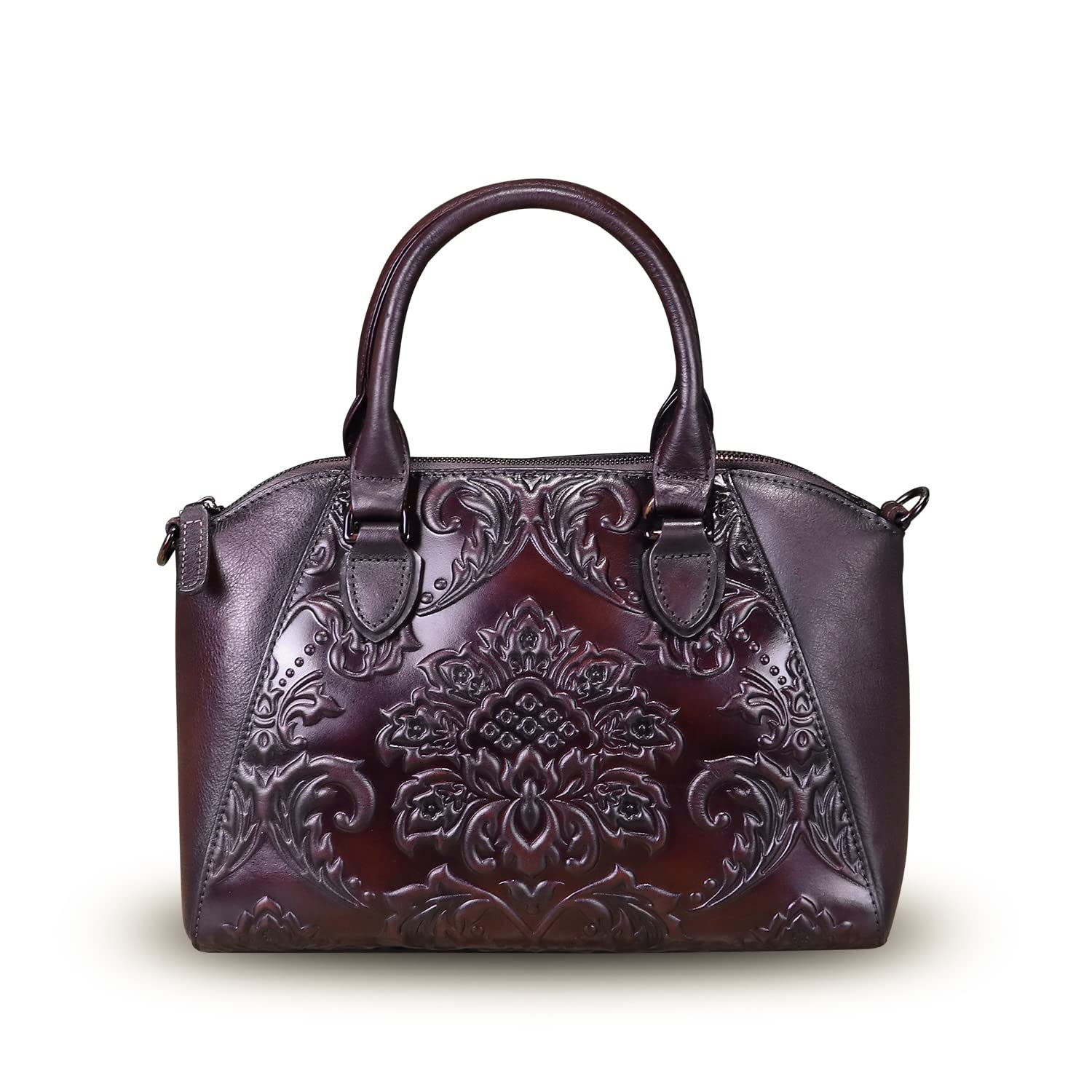 Genuine Leather Satchel for Women Top Handle Bags Handmade Purse Vintage Embossed Leather Crossbody Handbags Hobo Bag (Coffee)