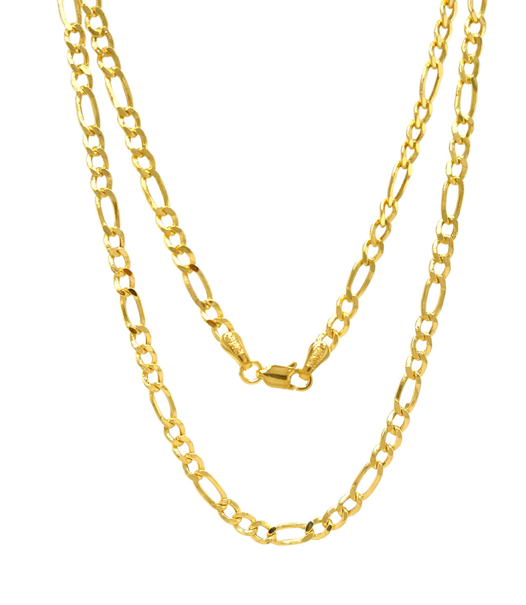 JEWELHEART 14K Real Gold Figaro Chain - 2mm Diamond Cut Cuban Link Figaro Necklace For Men - Yellow Gold Pendant Necklace For Women with Lobster Clasp 18"