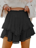 Caracilia Women Summer Flowy Mini Skirts Built in Shorts Casual Boho Ruffle Cute Tennis Skorts 2026 Beach Vacation Clothes Black Small