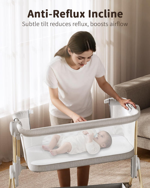 ANGELBLISS Baby Bassinet, 3-in-1 Bedside Bassinet for Baby, One-Touch Foldable Baby Crib for Newborn with Full-Mesh Sides & Adjustable Height, Mattress & Storage Bag