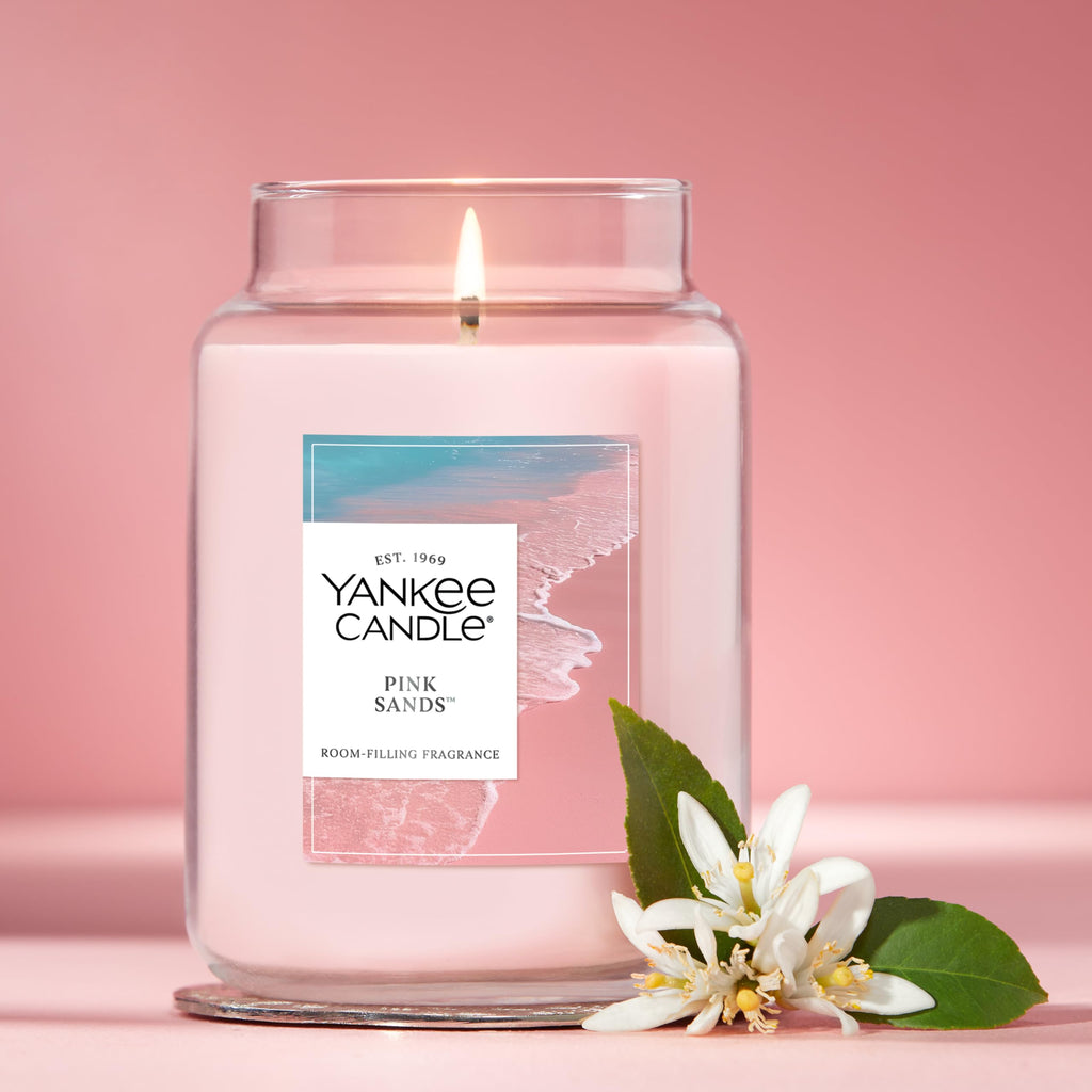 Yankee Candle Pink Sands, Scented Candle, 22oz Large Jar with up to 150 Hour Burn Time, Giftable, Birthdays