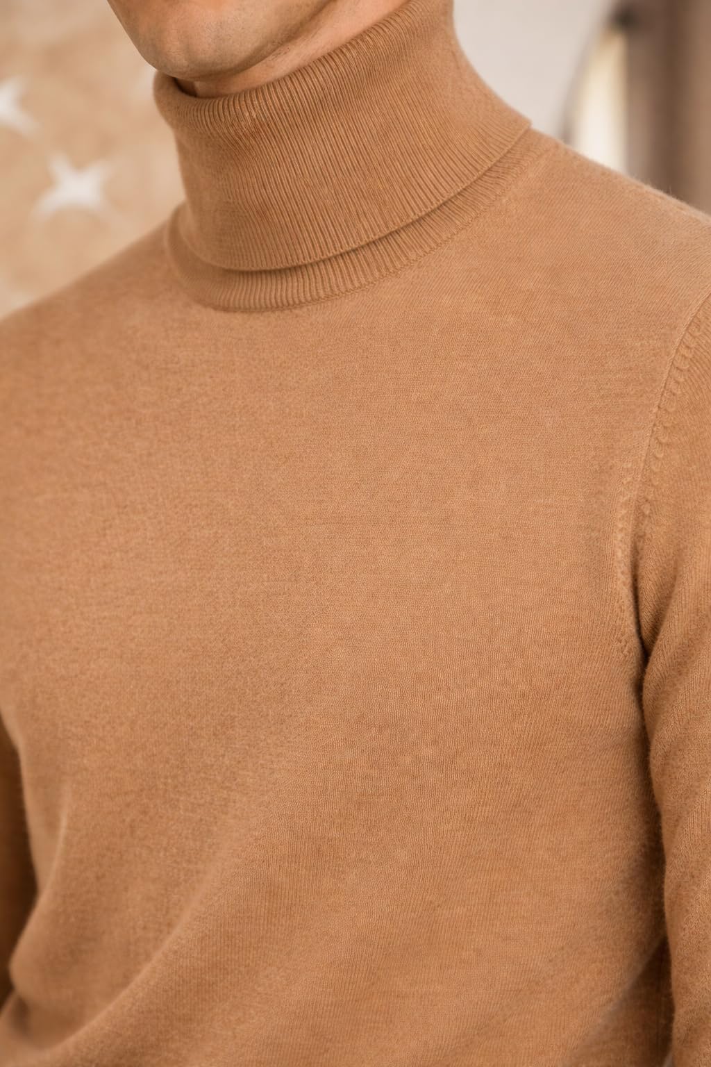 State Cashmere Men's Essential Turtleneck Sweater 100% Pure Cashmere Classic Long Sleeve Pullover (Camel, Large)
