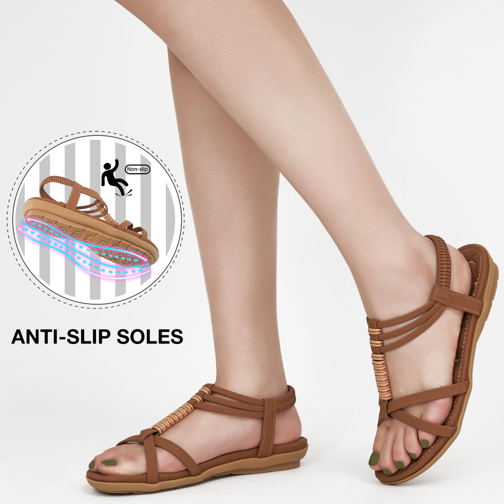 Alicegana Womens Sandals Summer Dressy Comfortable Flats Sandal Non Slip Gladiator Walking Casual Woman Shoes 2026