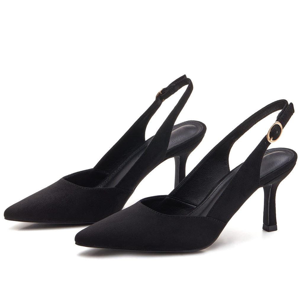 Women's Kitten Heels Pumps Pointed Closed Toe Suede Wedding Party Dress Slingback Pump Shoes