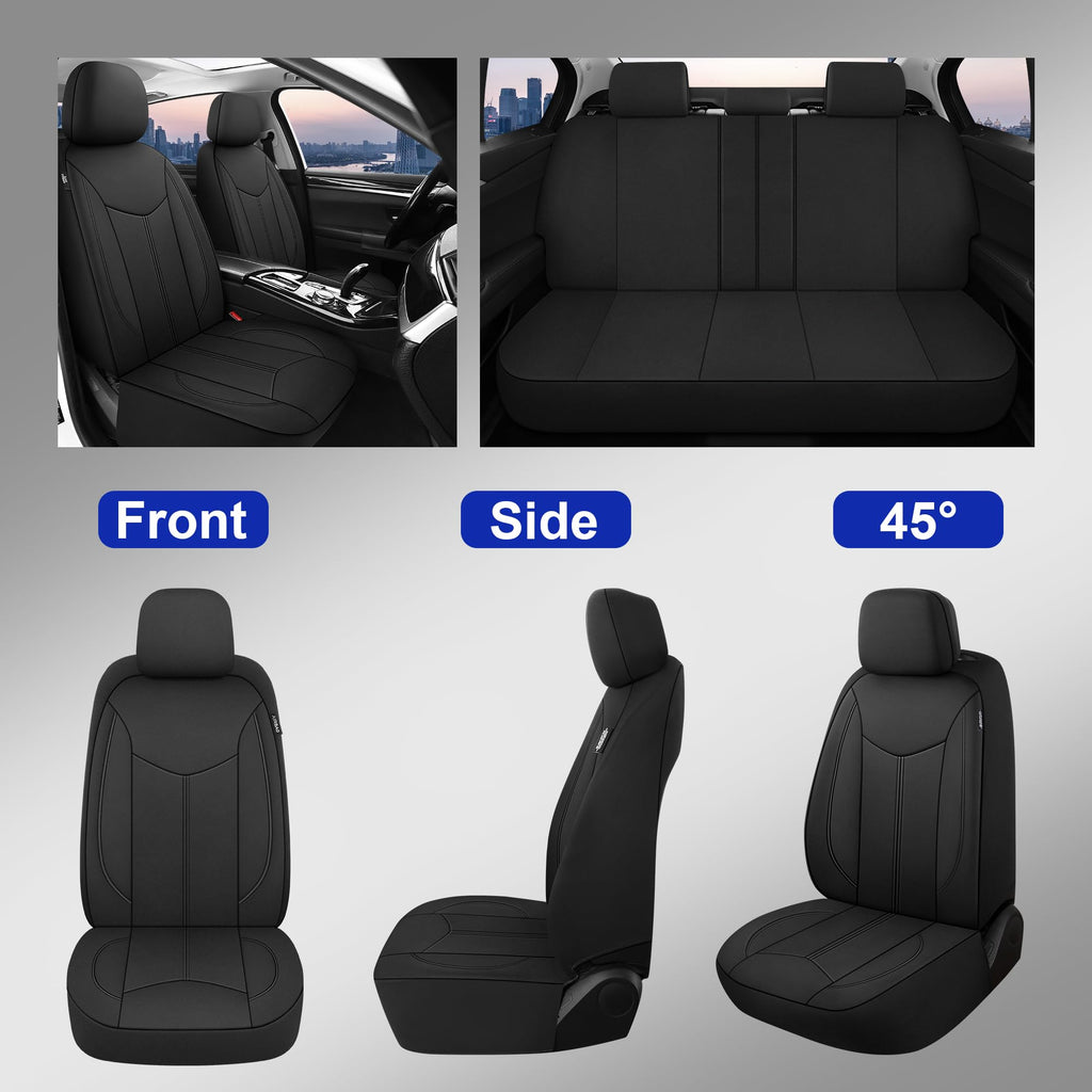 CAROMOP Waterproof Car Seat Cover Full Seats, Neoprene Seat Covers for Cars,Split Bench Compatible Car Interior Covers, Universal Fit Most Car Sedan Truck SUV(Black)