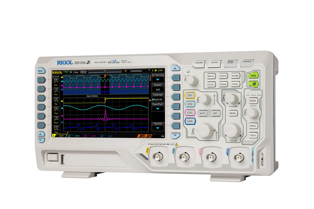 Rigol Digital Oscilloscope DS1054Z 50 MHz 4-Ch 1 GSa/s 24 Mpts 30,000 wfms/s UltraVision 7" 800x480 Intensity Display, 60,000-Frame Record/Playback, Serial Decode UART I2C SPI for Debug & Education