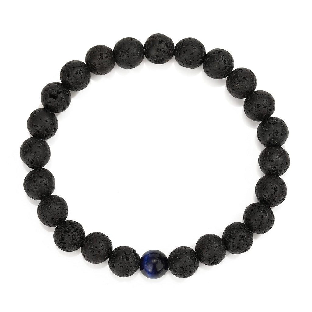 MengPa Mens Beaded Bracelets Couples Matching Bracelet Set Lava Rock Beads for Women Stone Jewelry(Tiger Eye-Blue) US4163T