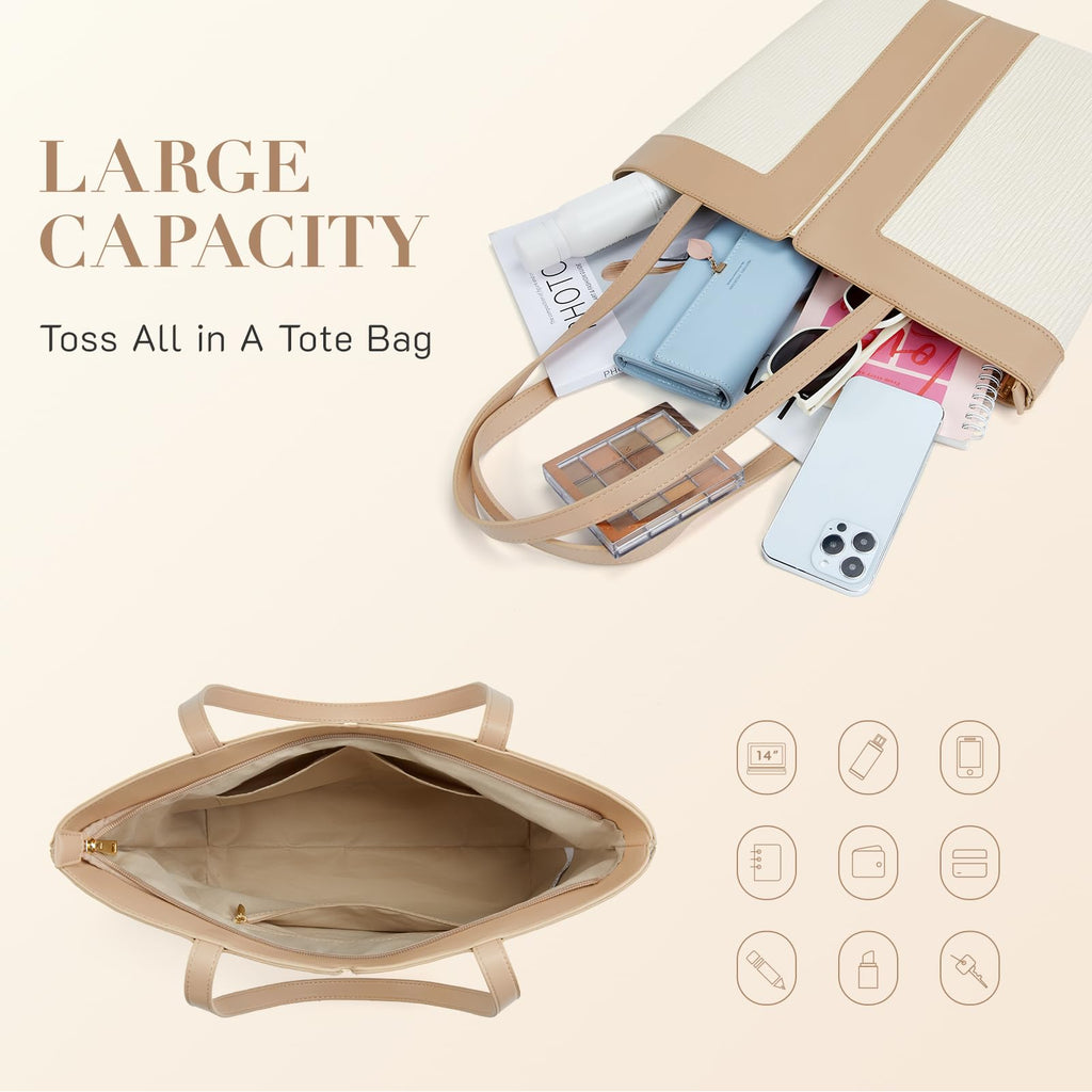 Missnine Tote Bag for Women Vegan Leather Handbag and Purse Medium Top Handle Satchel Shoulder Bag with Zipper Work Travel