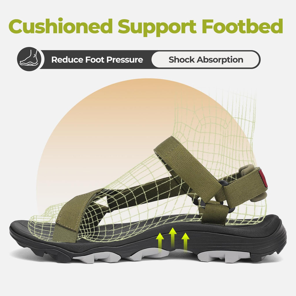 Mishansha Men’s Outdoor Walking Sandals, Adjustable Lightweight Hiking Sandal with Anti-Slip Sole for Travel, Beach & Casual Wear Green