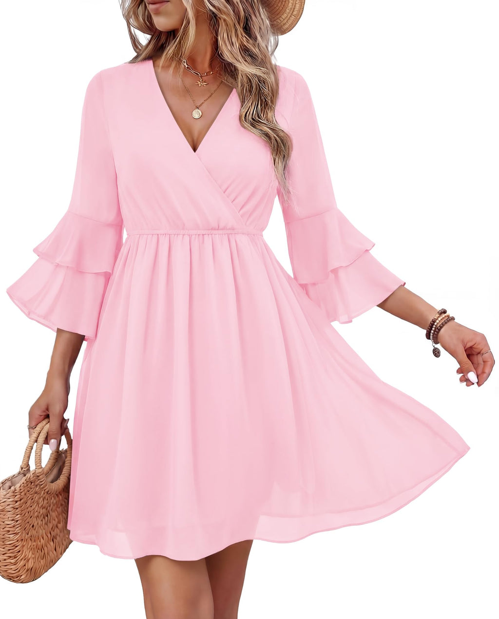Bebonnie Plus Size Dresses for Curvy Women: Curvy Womens Spring Summer Cocktail Evening Tea Party Beach Vacation Cruise Tropical Outfits Graduation Birthday Bridal Shower Guest Maxi Dresses Pink XXL