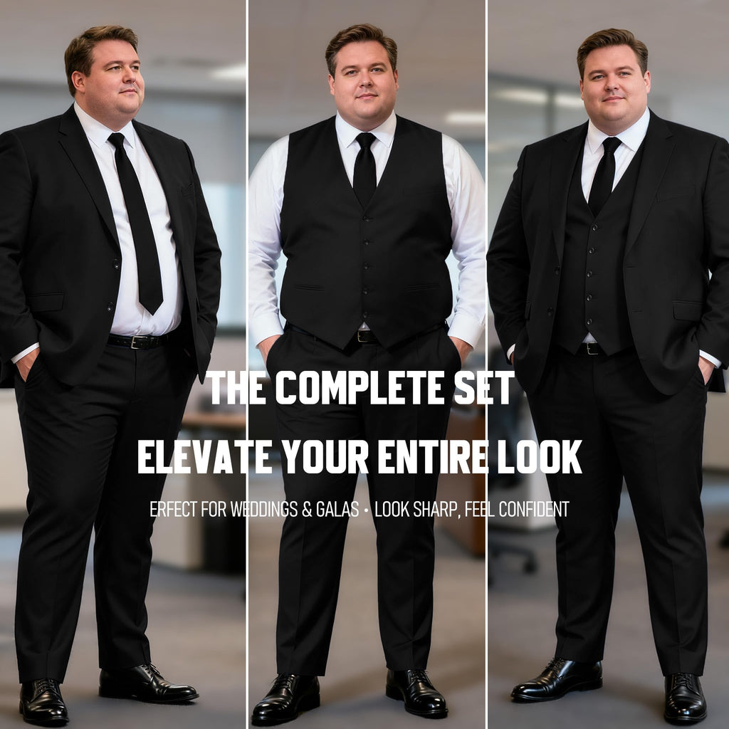 GATMSTZ 3 Piece Suits for Men Big and Tall Regular Fit Blazer Men Tuxedo Suit Set Classic Fit Jacket Vest Pants (Black,52R)