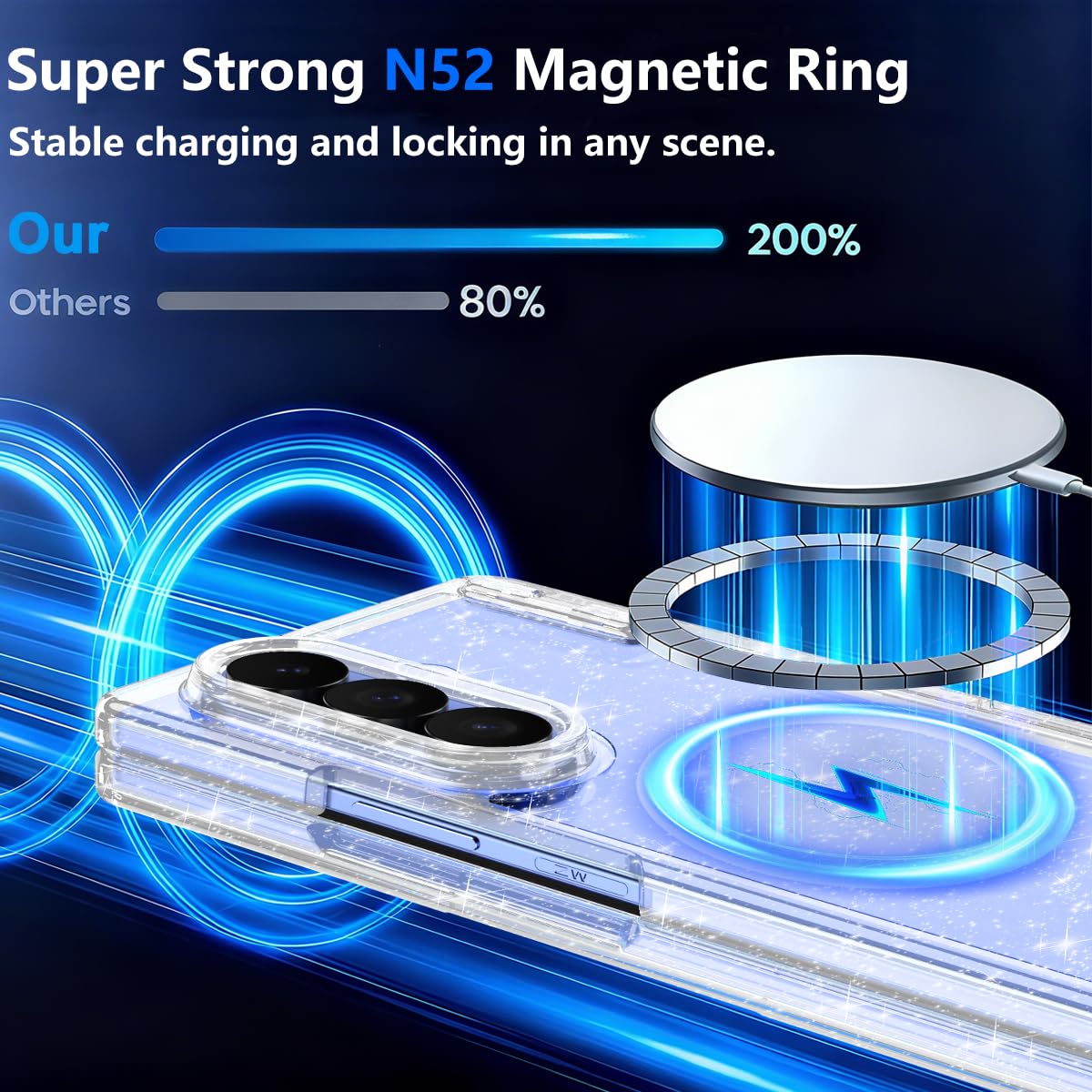 Shecaset for Galaxy Z Fold 8 Ultra Case,[Compatible with MagSafe][Built-in Screen Protector][Kickstand],Hard PC Hinge Protection Slim Fit Shockproof Case for Samsung Galaxy Z Fold 8 Ultra,All Glitter