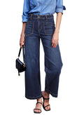 Sidefeel Women's Wide Leg Jeans High Waisted Straight Leg Stretchy Trendy Loose Zimbaplatinum Ankle Denim Pants Dark Blue Size 18