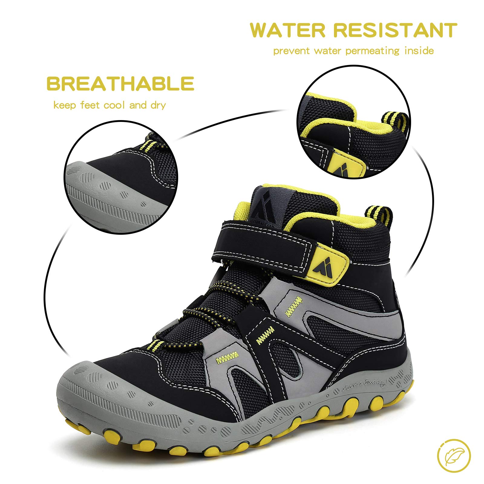 Mishansha Boys Girls Shoes Outdoor Hiking Waterproof Breathable Little Kids Ankle Sneaker Boots with Anti-Slip Rubber Sole Black 2 Little Kid