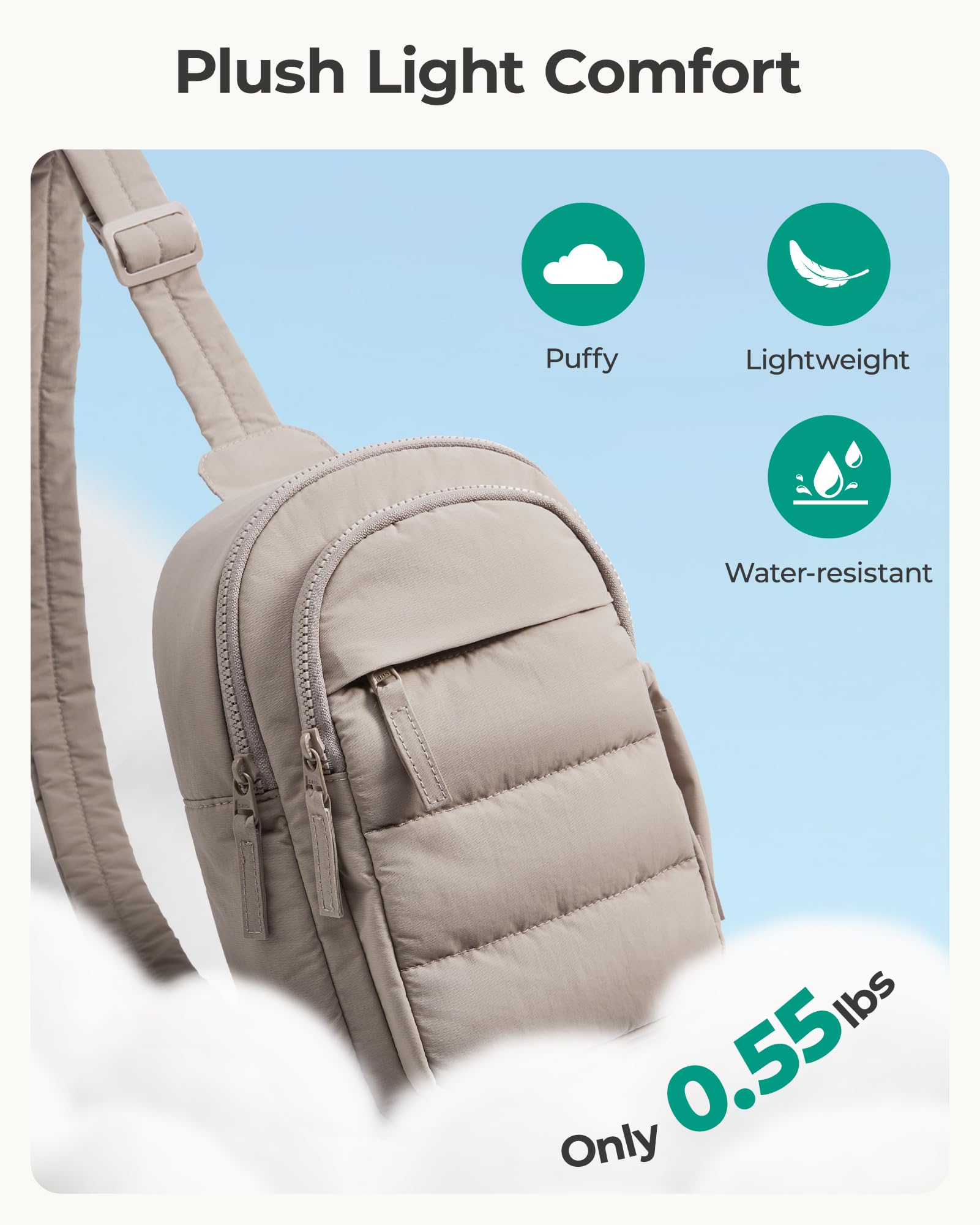 BAGSMART Small Sling Bag for Women, Puffer Crossbody Bag Purses Hobo Handbag Fanny Packs for Travel Hiking, Grey