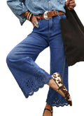 Sidefeel Womens Wide Leg Embroidered Jeans High Waisted Stretchy Straight Leg Loose Fit Ankle Denim Pants Dark Blue Size 10