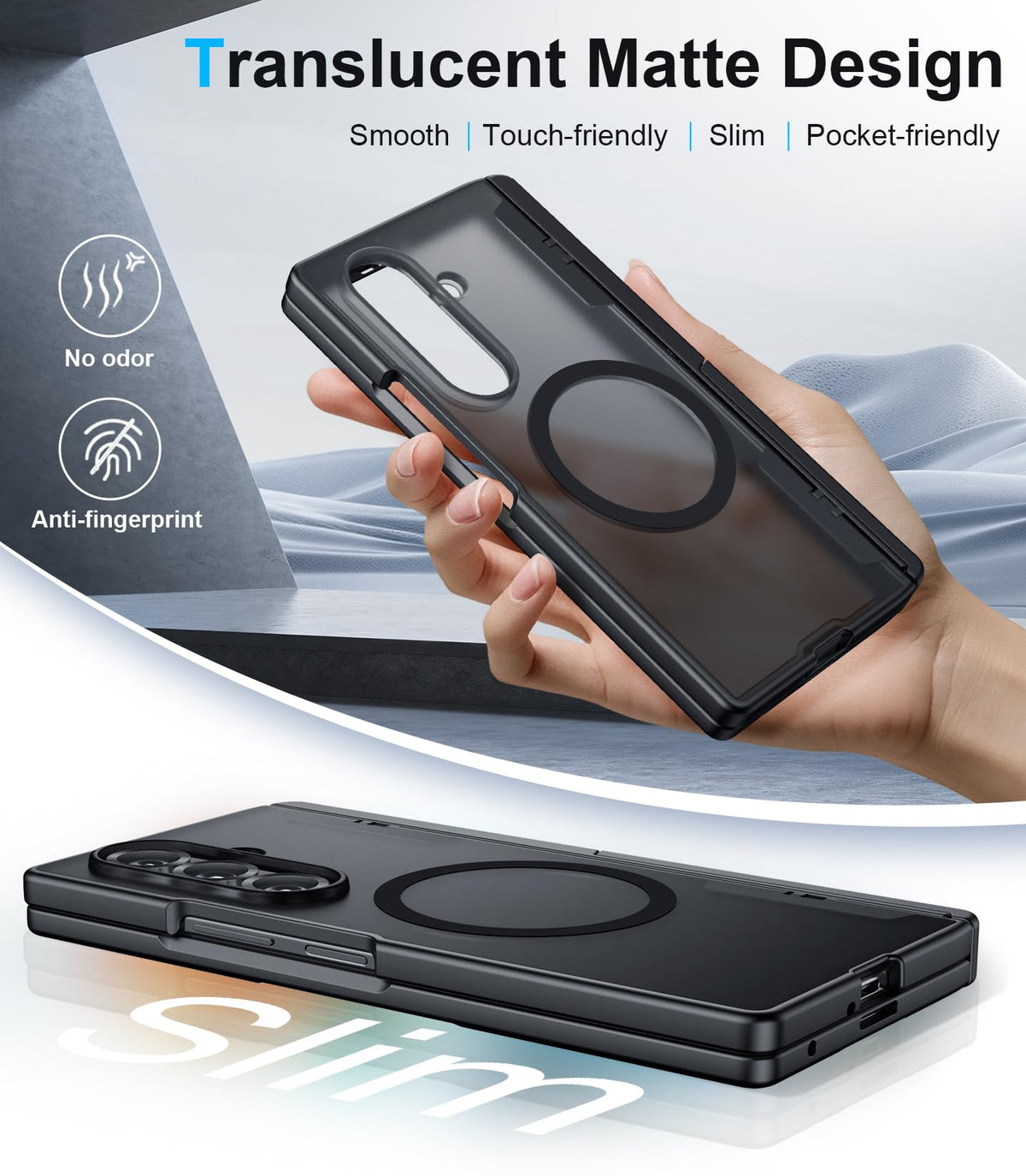 Temdan for Samsung Galaxy Z Fold 8 Ultra Case,[Compatible with MagSafe][Built-in HD Screen Protector & Kickstand][Hinge Protection] Translucent Matte Shockproof Phone Case for Z Fold 8 Ultra,Black