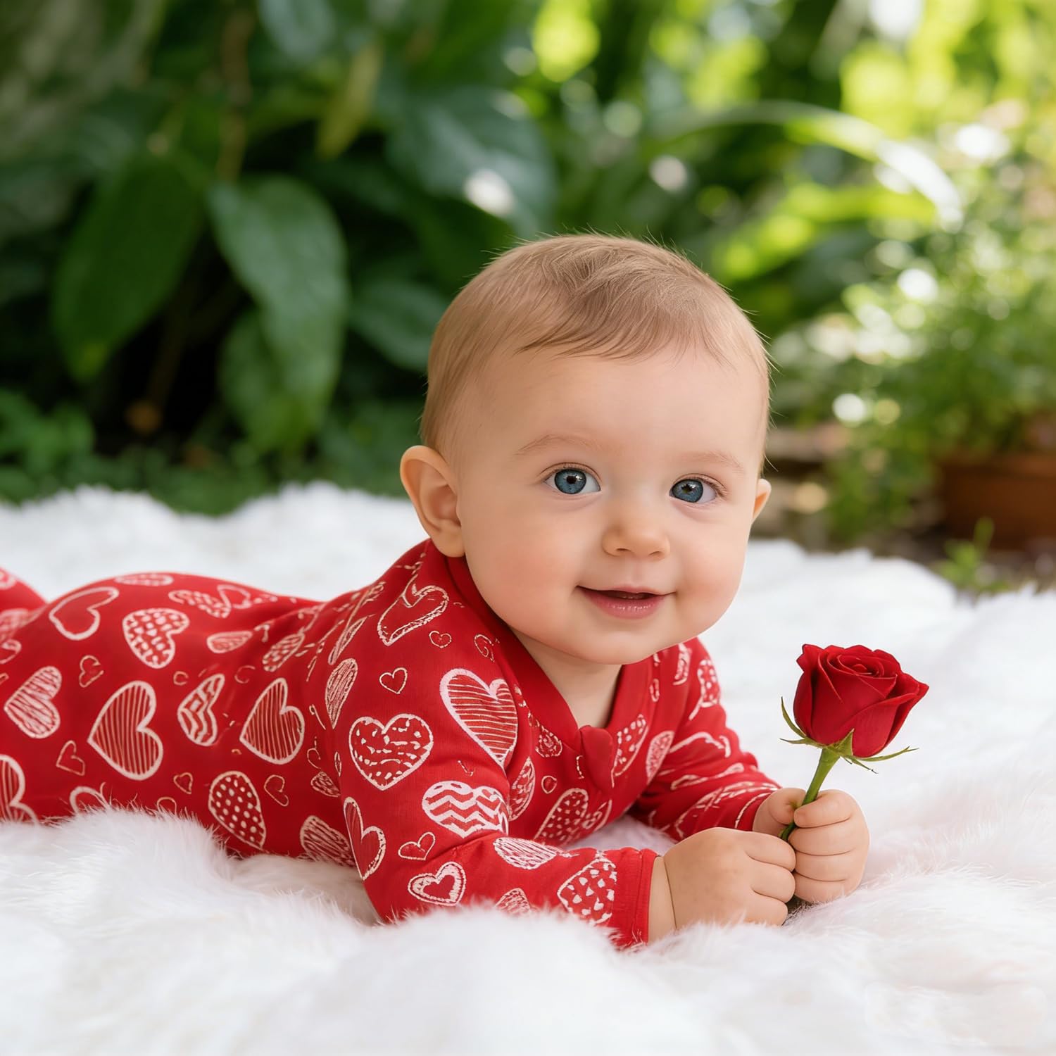 UNIFACO Baby Girl Valentines Outfit 0-3 Months Long Sleeve Pajamas Infant Zipper Sleeper with Mitten Cuff