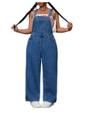 WDIRARA Women's Plus Size Denim Overall Straight Leg Jean Jumpsuit with Pockets Dark Wash 4X-Large Plus