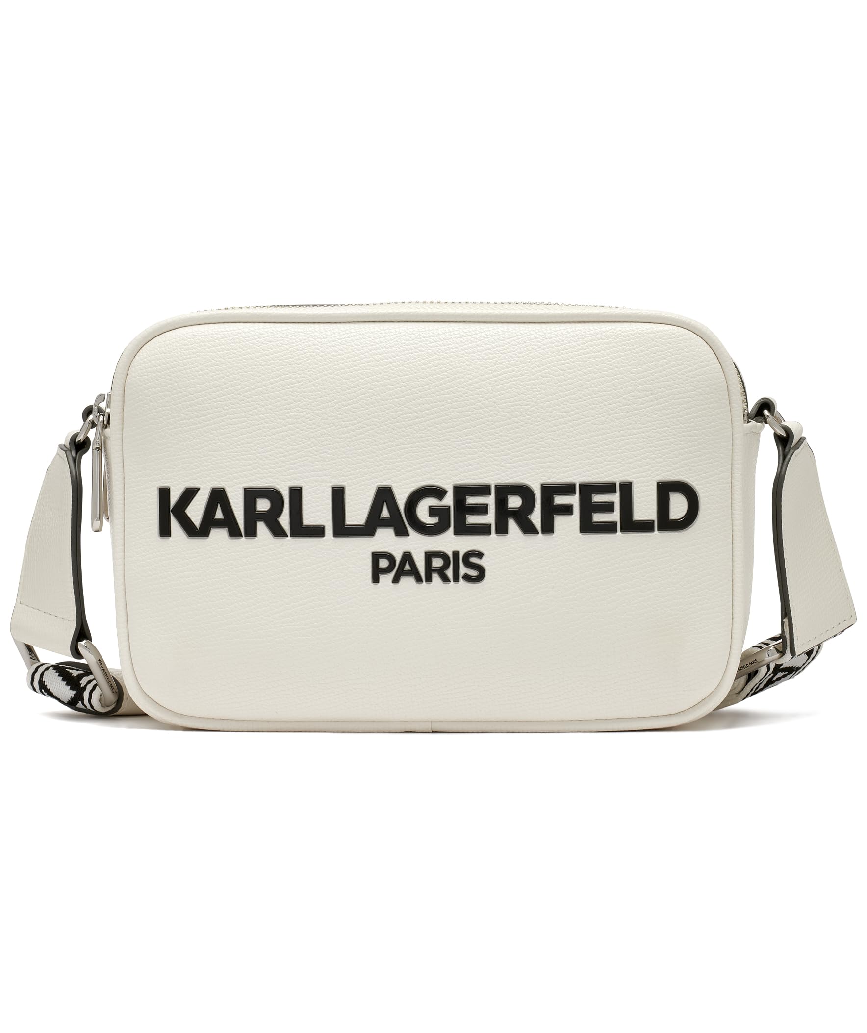 KARL LAGERFELD Women's Maybelle Solid Crossbody with Logo, Winter White/Combo, One Size