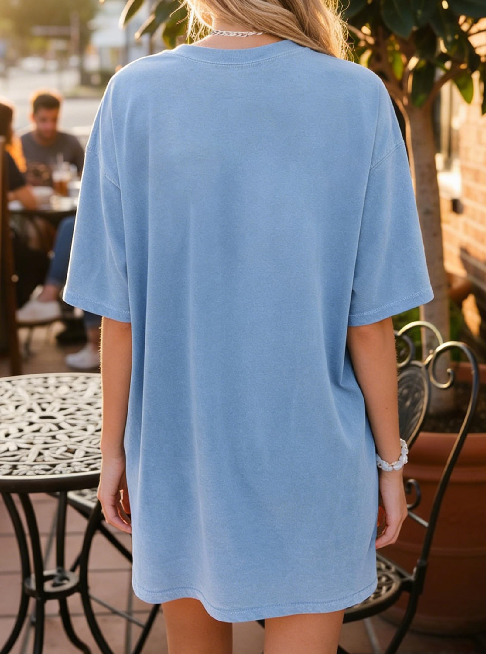 Remidoo Women's Casual Oversized Tshirt Short Sleeve Graphic Tee Flower Loose Shirts Blue Small