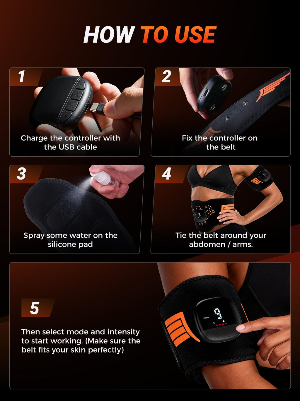 Electronic Muscle Stimulator 5-Piece Set, EMS Ab Machine - Fitness Apparatus Equipment Workout Equipment for Muscle Conditioning & Core Workout, Strength Training, Recovery Suitable for Men and Women