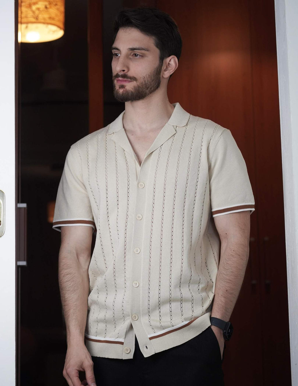 COOFANDY Men's Beach Summer Shirt Stretch Shirt Novelty Button Down Shirts Vacation Shirts Beige