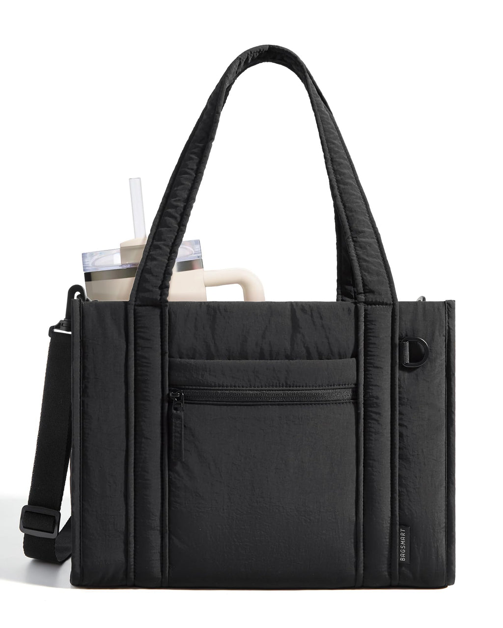 BAGSMART Boxy Tote Bag for Women, Crossbody Bag with Zipper, Crush Bow Purses for Travel Work College, Black, Small