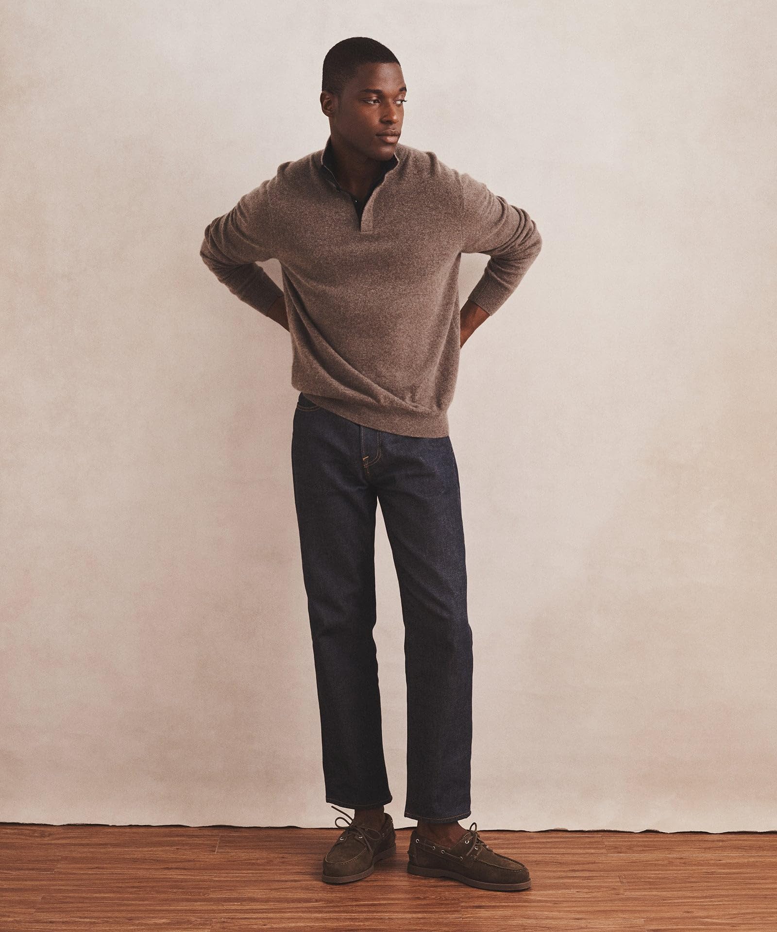 NAADAM, Signature 100% Cashmere Quarter Button Down Sweater, Cacao, M