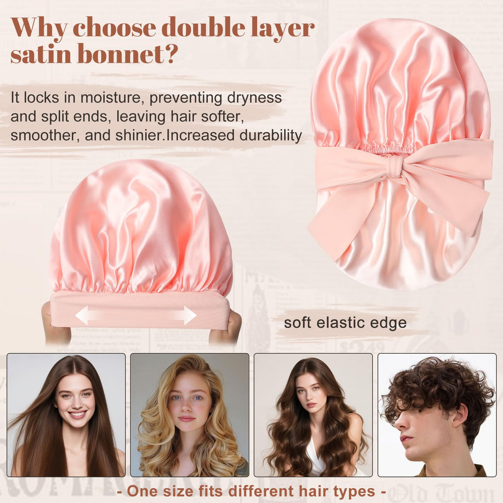 Satin Bonnet Silk Bonnet for Sleeping Silk Sleep Cap Double Layer Hair Bonnet with Elastic Tie Band for Curly Hair Night Cap