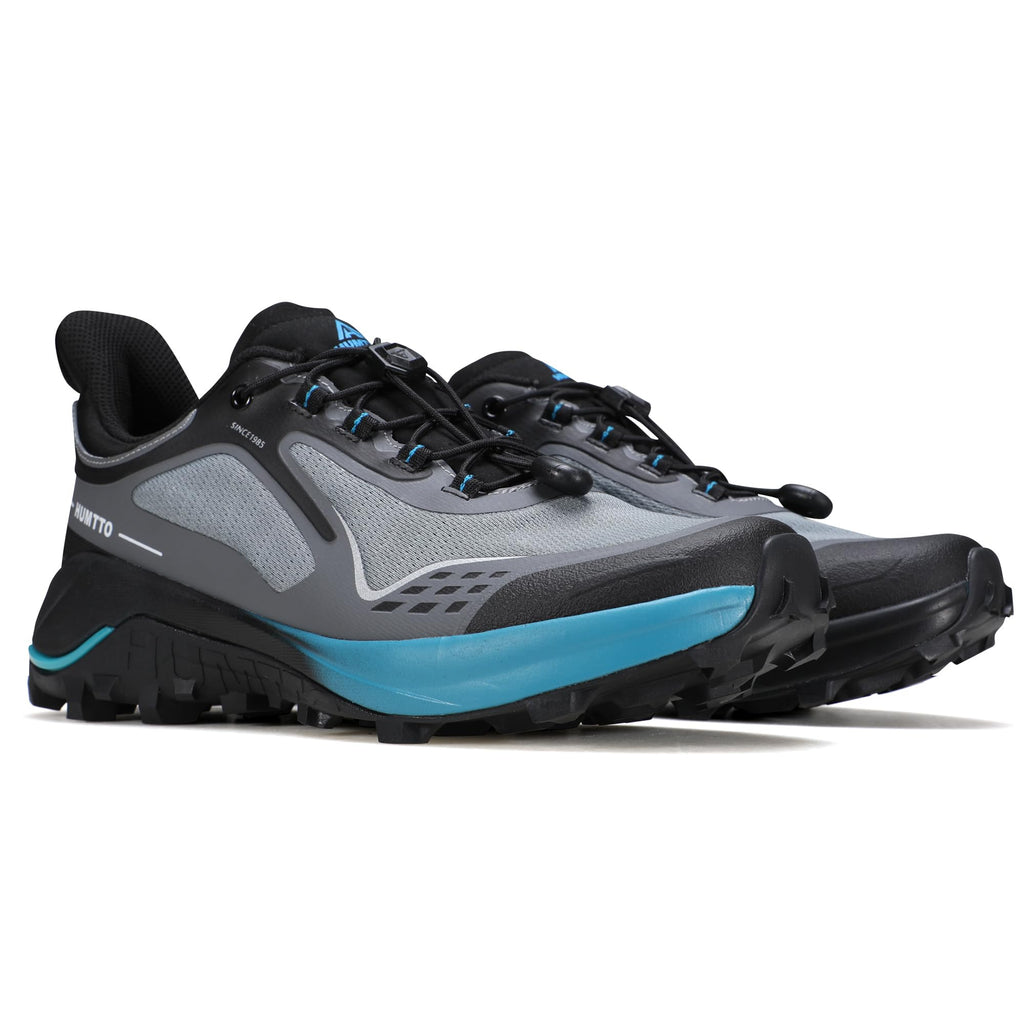 HUMTTO Men's Quick Laces Hiking Sneaker Lightweight Breathable Walking Outdoors Trail Running Shoes Grey/Black 13