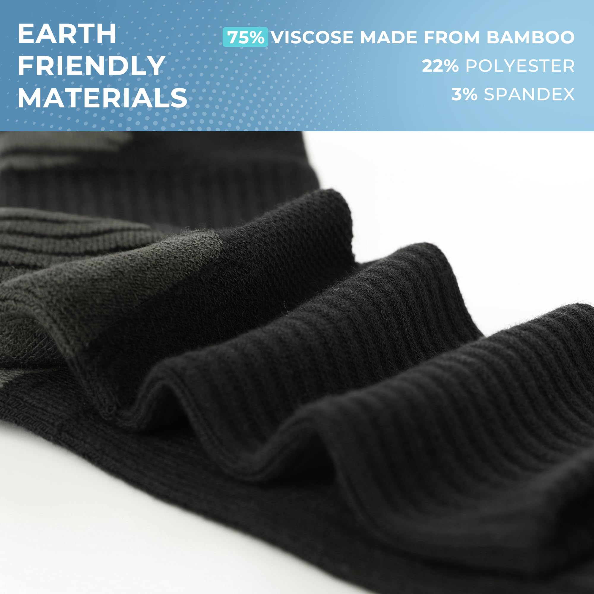 BAMBOO COOL Men's Crew Socks Athletic Running Sports Socks, Cushioned Moisture Wicking, Breathable Arch Support 6 Pack Black
