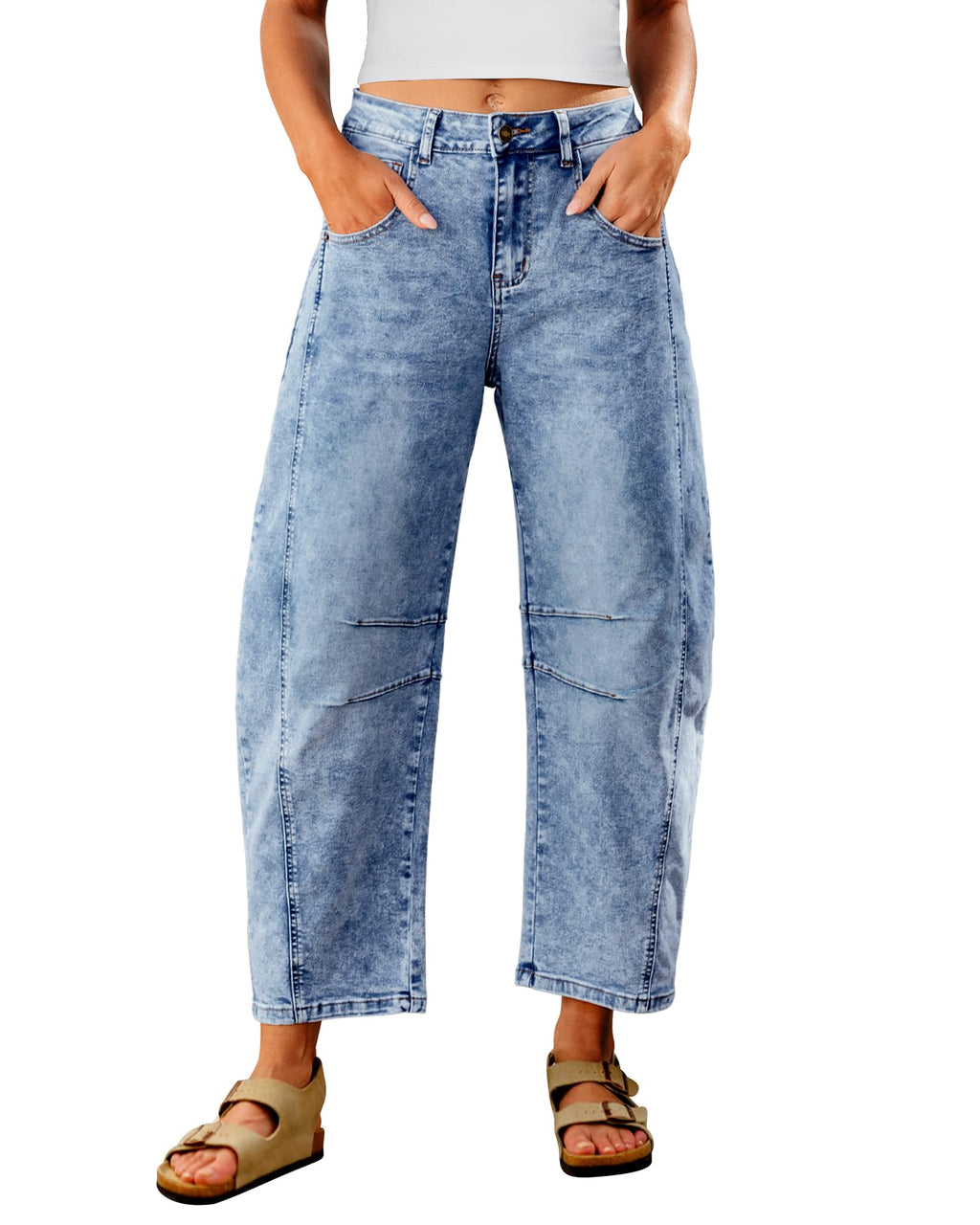 Utyful Barrel Leg Women's Baggy Jeans - Plus Size Stretch Jeans with Tummy Control - Reef Blue Size XX-Large (US 20-22)
