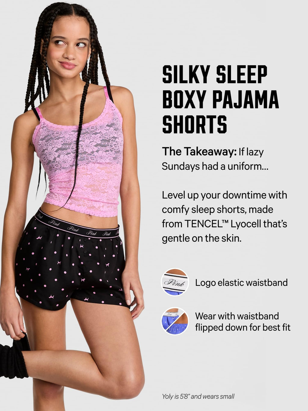 Victoria's Secret PINK Women's Sleep Boxy Pajama Shorts, Noir Dot Dog, (M)