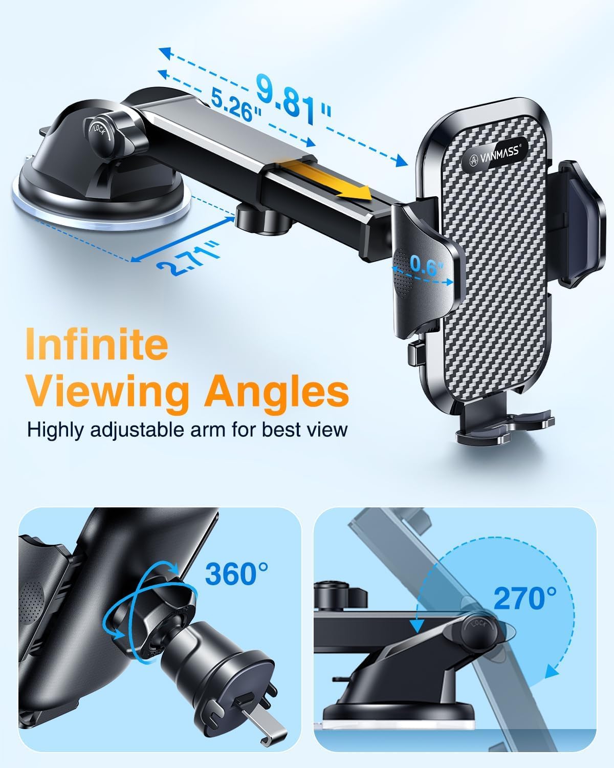VANMASS Car Phone Holder 2026 Ultimate Military-Grade Phone Holder for Your Car Windshield Dashboard【Newest Best Strongest】 Cell Phone Car Mount with Patent & Safety Certs for iPhone Samsung Android
