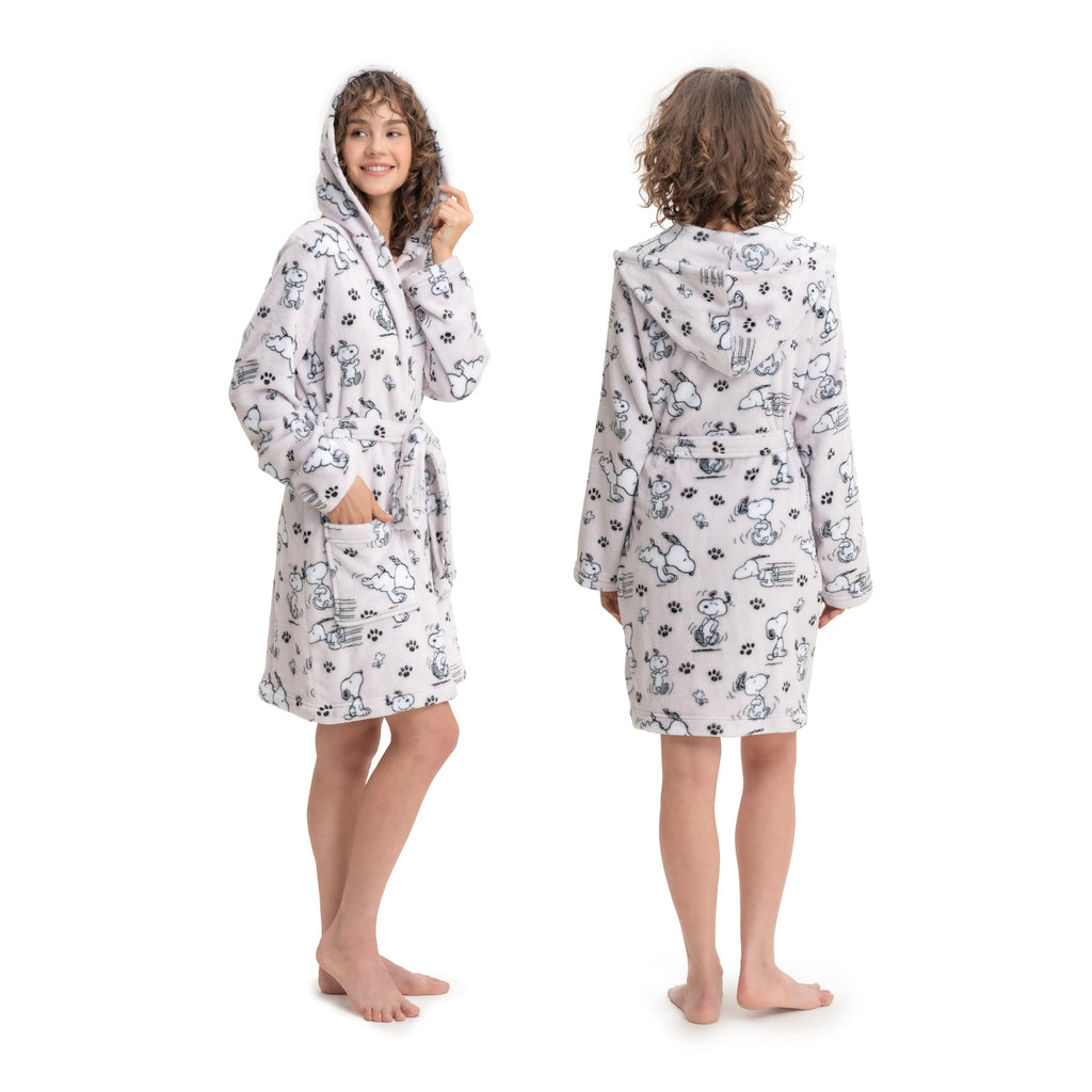 Berkshire Blanket Peanuts® Snoopy VelvetLoft® Soft Lightweight Women Robes, Short Hooded Robe with Pockets, Gifts for Women(Peanuts Poses and Paws Lavender, Medium)