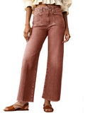Cicy Bell Womens High Waisted Cropped Jeans Trendy Stretchy Baggy Straight Leg Raw Hem Capri Denim Pants Brown