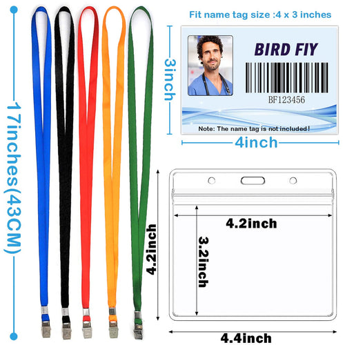 4x3 Name Tags Badge Holder with Lanyard 50 Pack Waterproof Horizontal ID Badge Holder and 50 Pcs Lanyards Nametag for Conferences, Events, and Meetings (Blue, 4 X 3 inches)