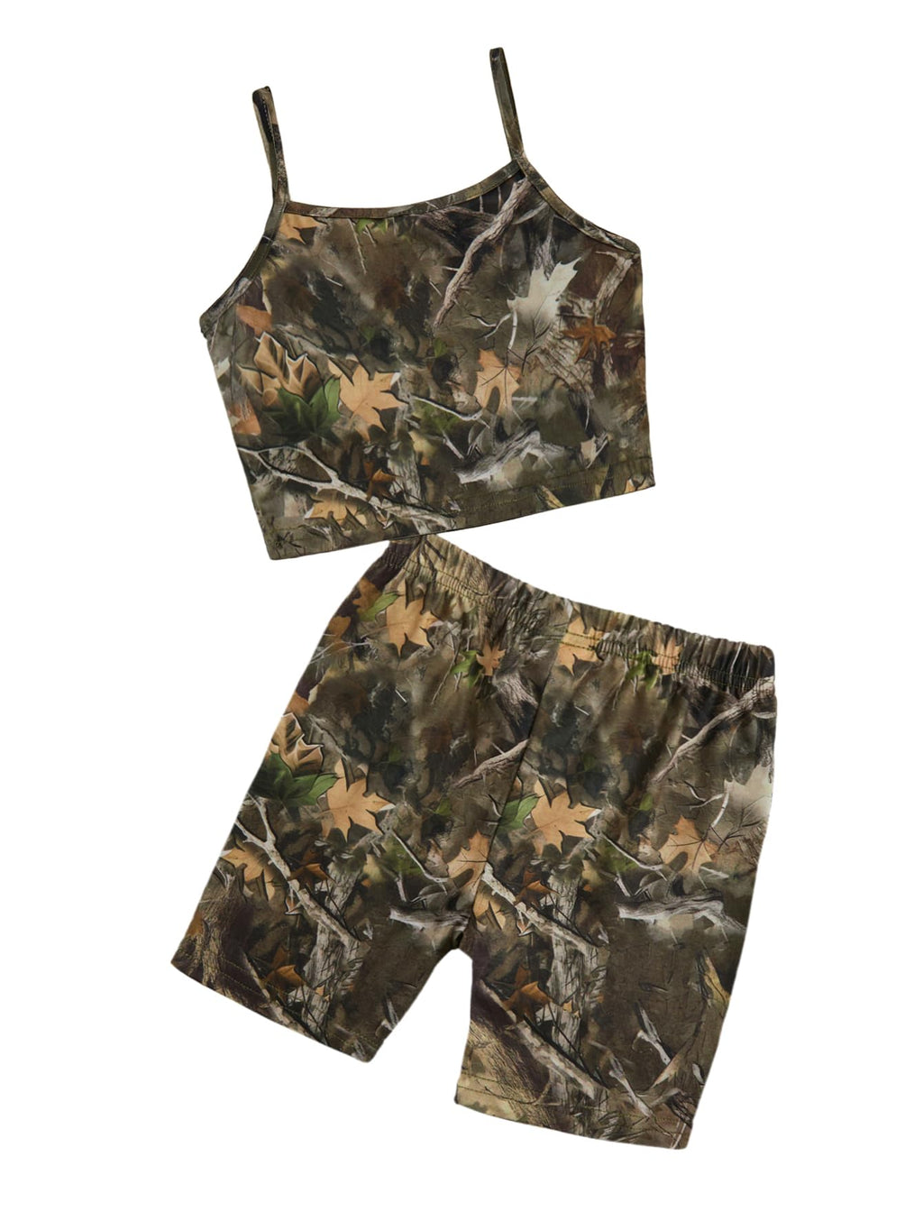 WDIRARA Girl's Two Piece Outfits Camo Print Sleeveless Cami Top and Skinny Shorts Set Green Print 7Y