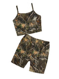 WDIRARA Girl's Two Piece Outfits Camo Print Sleeveless Cami Top and Skinny Shorts Set Green Print 7Y