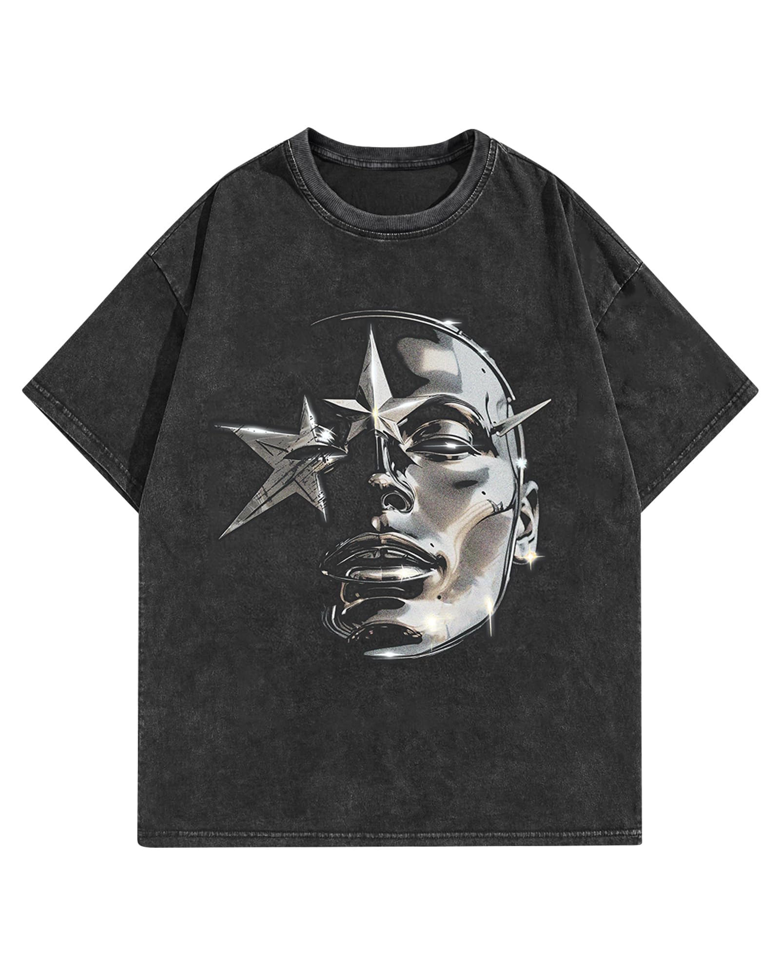AugYew Men's Graphic Tees Shirt Unisex Cotton Oversized T-Shirt Short Sleeve Vintage Streetwear Casual Tee Top Men,BK,M