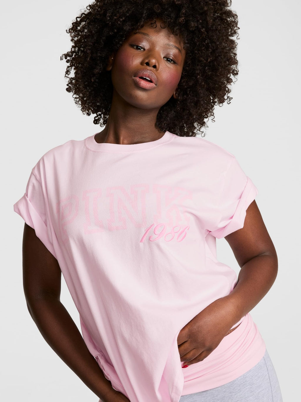 Victoria's Secret Pink Women's Oversized Campus Cotton T-Shirt, Pink Tulip, (XS)