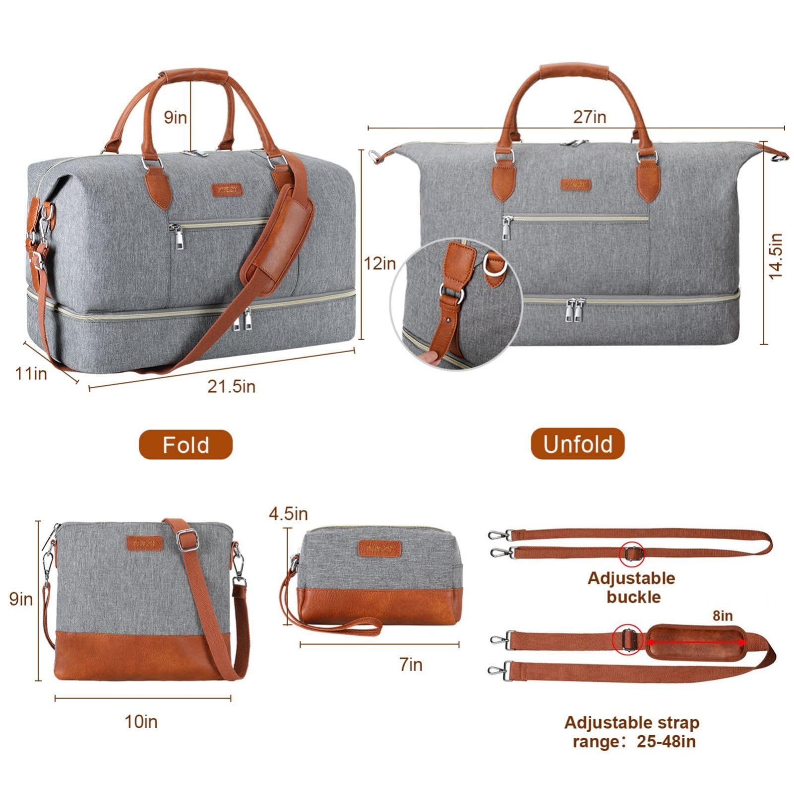 Weekender Bag for Women, Travel Duffel Bag Carry On Overnight Bag with Shoe Compartment Large Nylon Travel Weekend Tote Bag