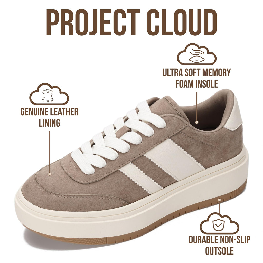 Project Cloud Platform Sneakers for Women - Lightweight Memory Foam Insole Womens Sneakers - Non-Slip Fashion Sneakers for Women Footwear - Women's Fashion Platform Shoes (Nita, TAUPMULT,7.5M)