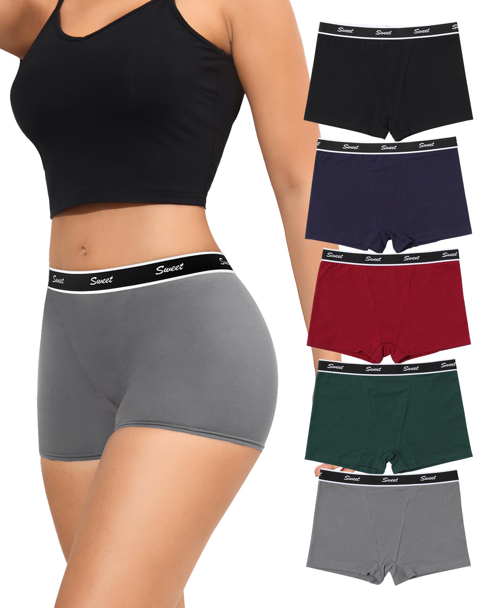 LEVAO Cotton Boy Shorts Underwear for Women High-waisted Full Coverage Boxer Briefs Panties 5 Pack S-XXL