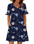 Zeagoo Plus Size V Neck Dress for Women Blue Floral Dress for Women 2026 Aline Dresses with Pockets Womens Short Sleeve T-Shirt Dress XXL