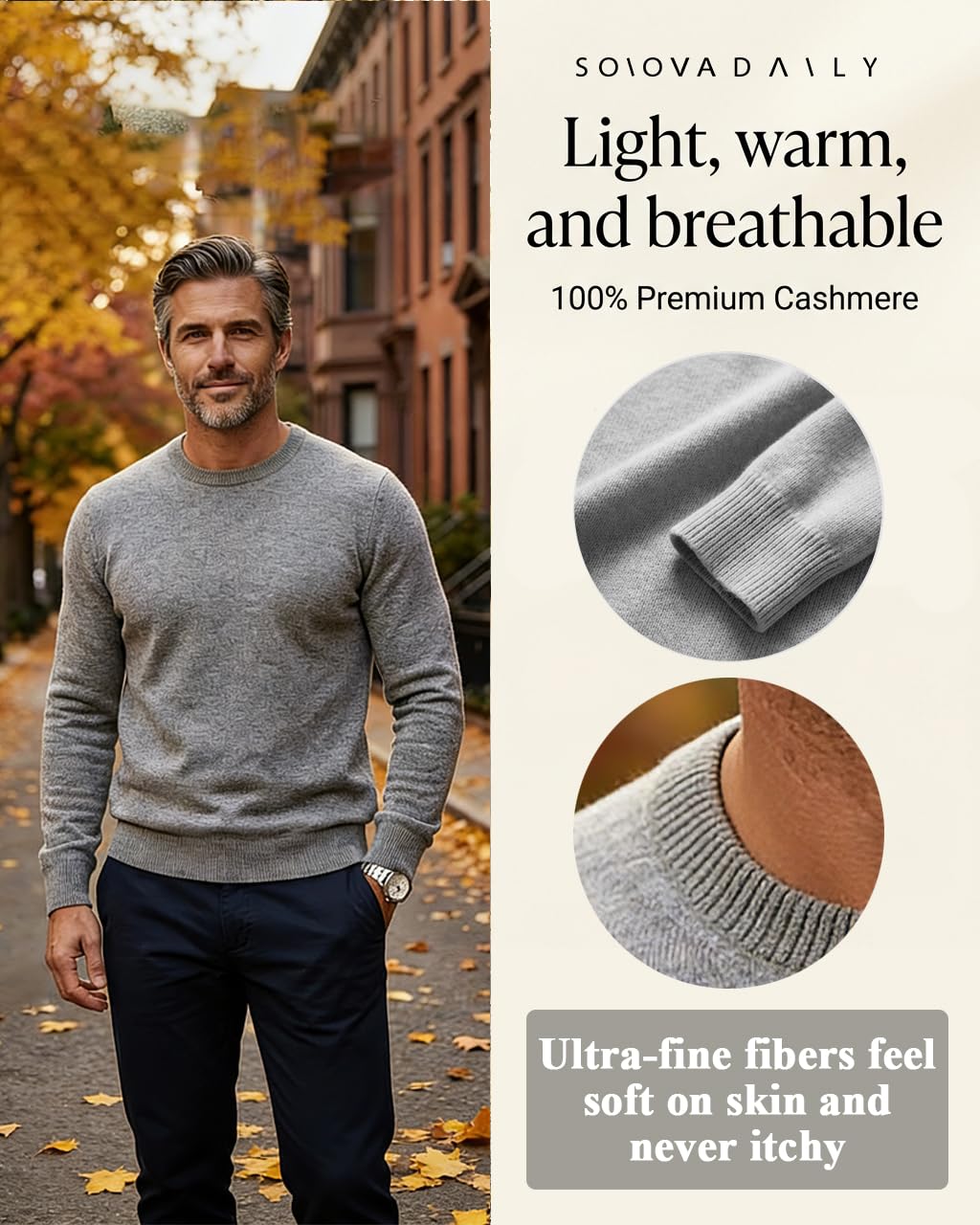 Men’s Daily Cashmere Sweater – 100% Pure Cashmere Crew Neck Pullover, Soft Lightweight Knit (US, Alpha, Medium, Regular, Regular, Camel)