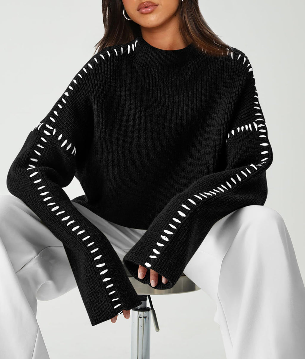 PRETTYGARDEN Women's Chunky Knit Sweaters 2026 Fall Long Sleeve Mock Neck Oversized Pullover Tops Winter Fashion Clothes (Black,Medium)