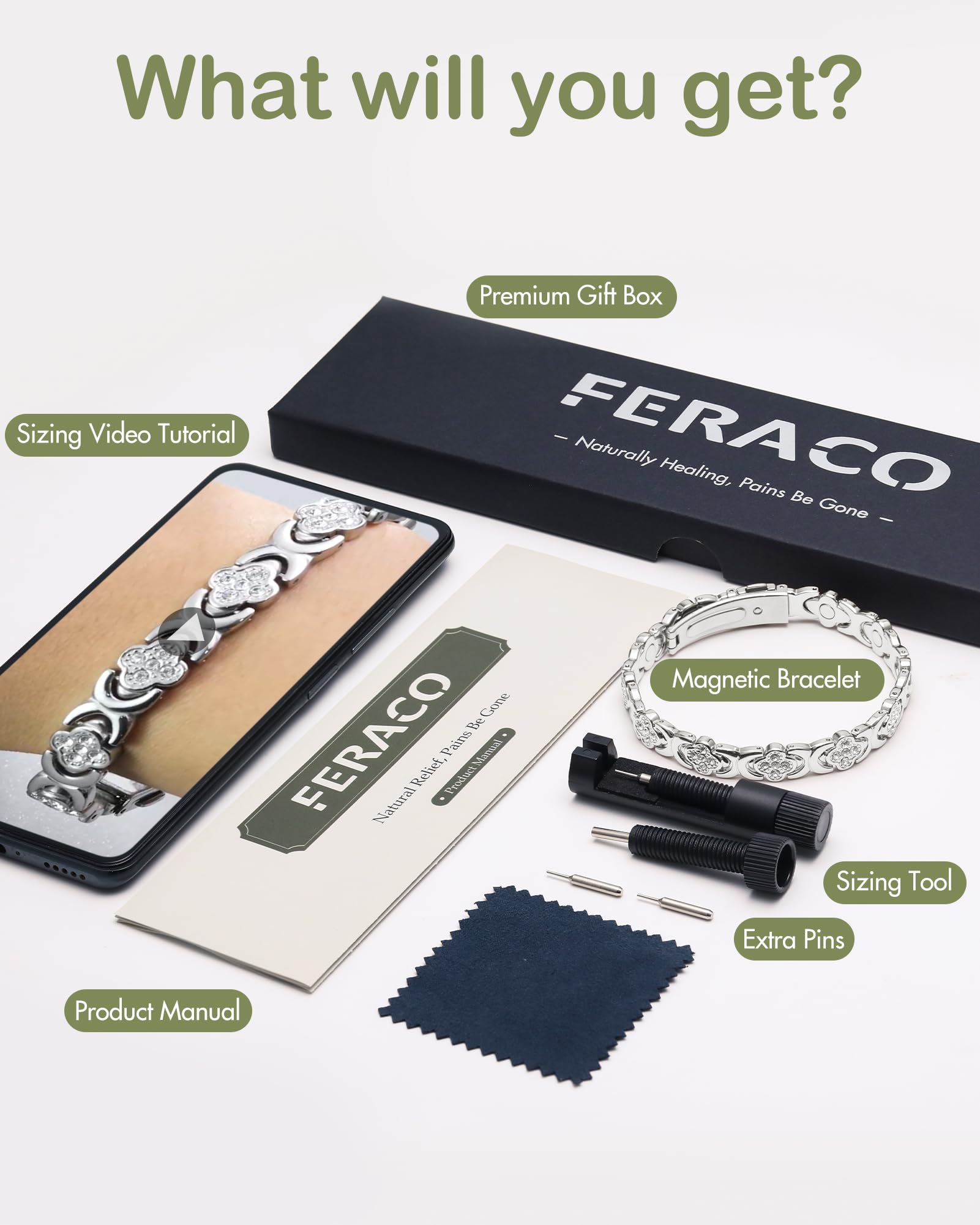 Feraco Pure Copper Bracelets for Women, Ultra Strength Magnetic Bracelet with 3800 Gauss Magnets & Sparkling Zirconia, Adjustable, Infinite Clover Jewelry (Silver)